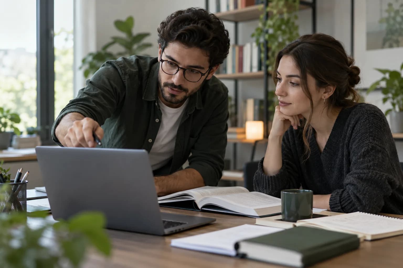 Teknik kitap ve çalışma notlarıyla çözüm bilgisini meslektaşına aktaran destek uzmanı